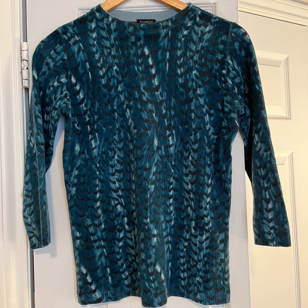 Talbots Teal Patterned Cashmere Top